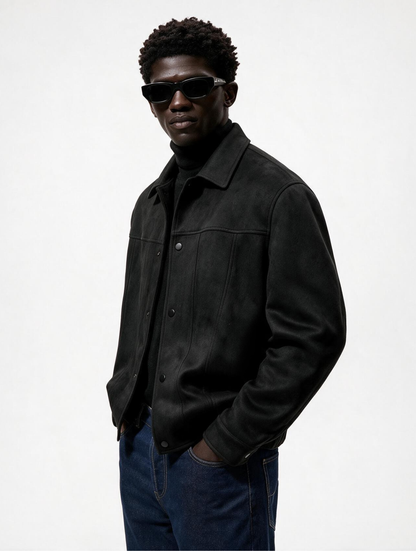 Suede Snap Jacket (Black)