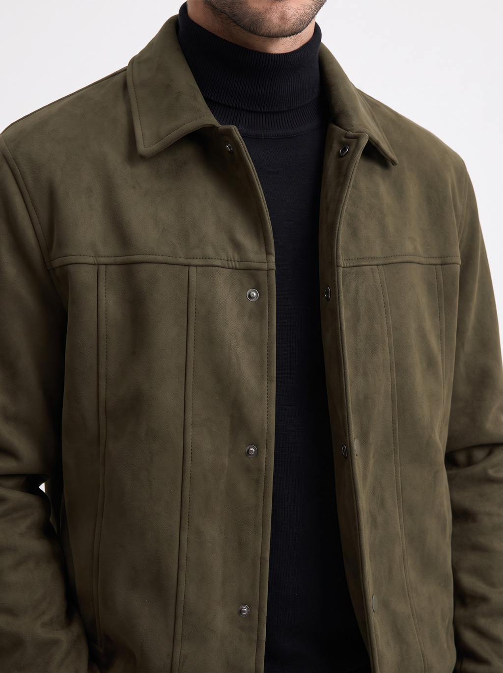 Suede Snap Jacket (Olive)