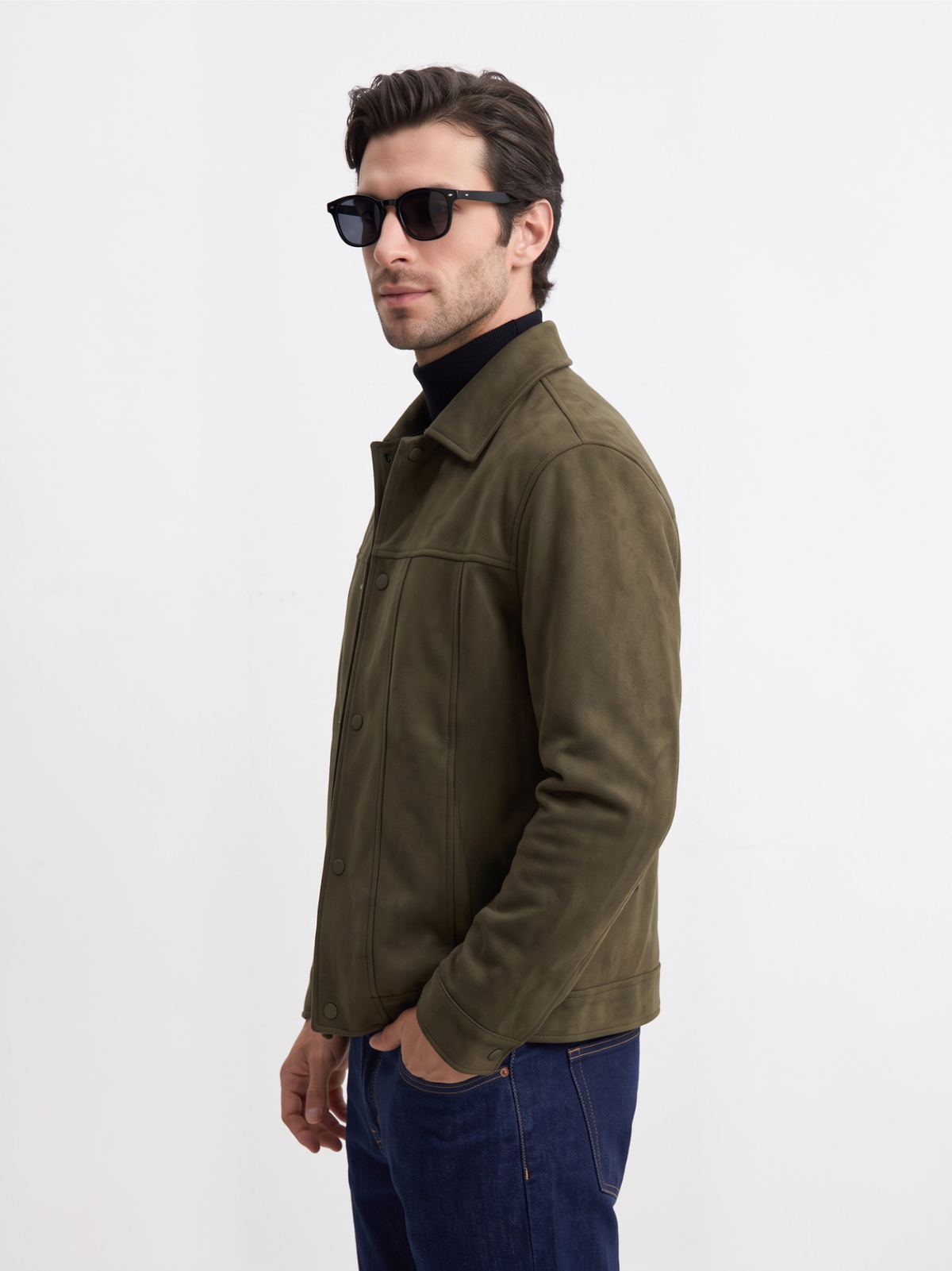 Suede Snap Jacket (Olive)
