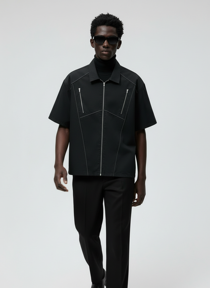 Boxy Fit Zipper Shirt (Black)
