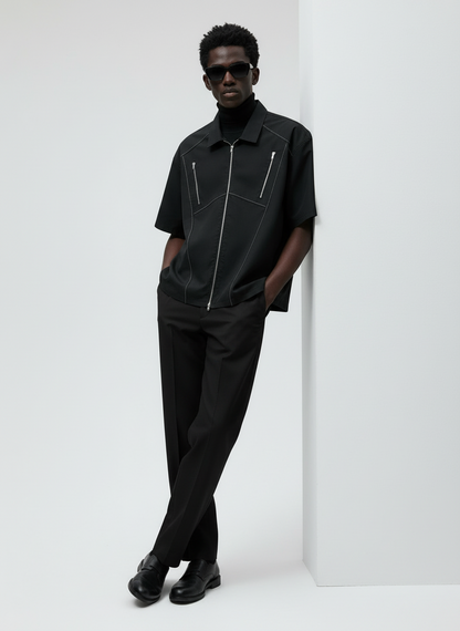 Boxy Fit Zipper Shirt (Black)