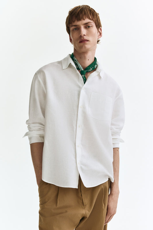 Regular Fit Linen Blend Shirt (Off-White)