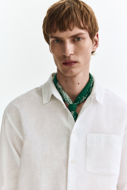 Regular Fit Linen Blend Shirt (Off-White)