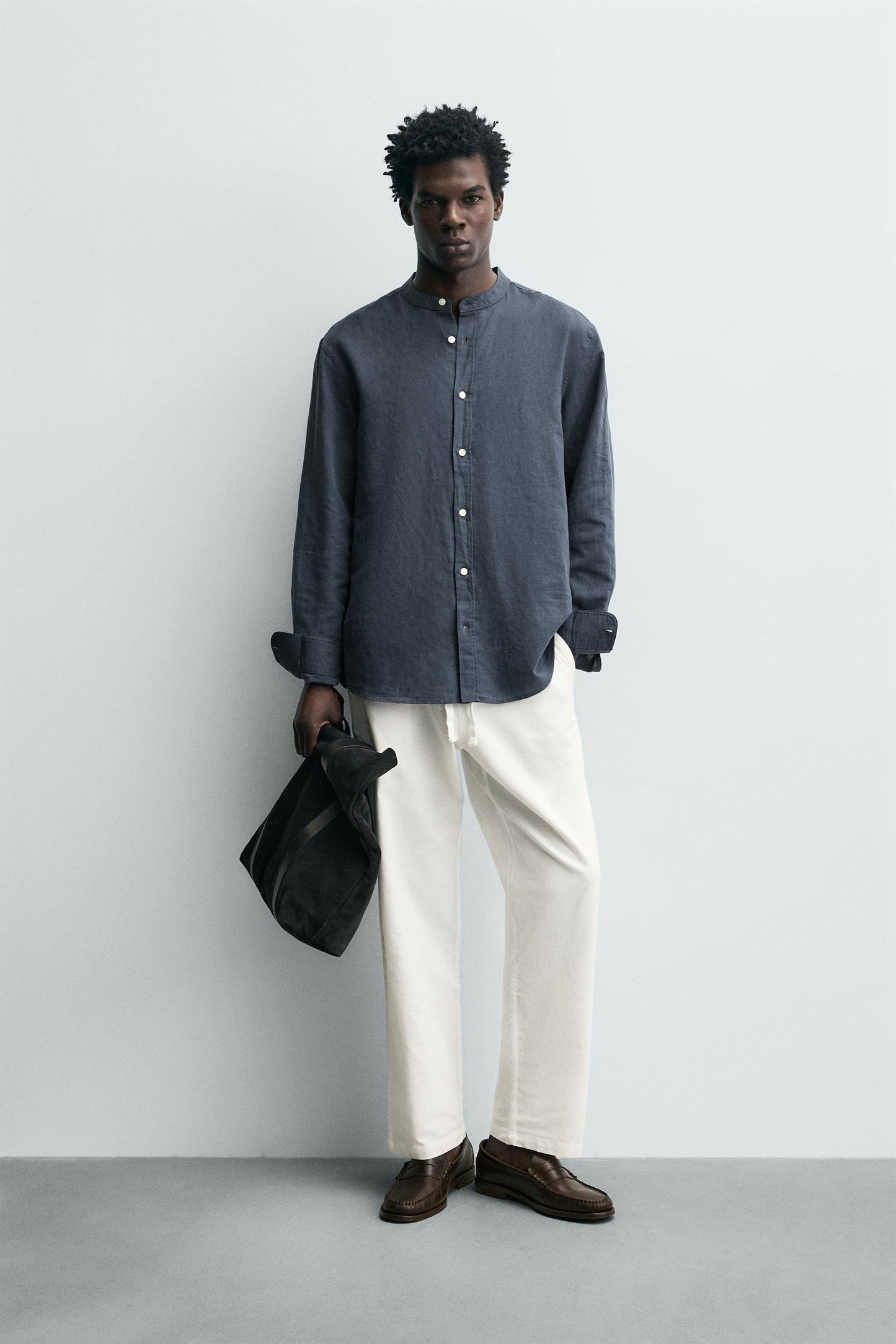 Relaxed Fit Cotton Linen Trousers (Off-White)