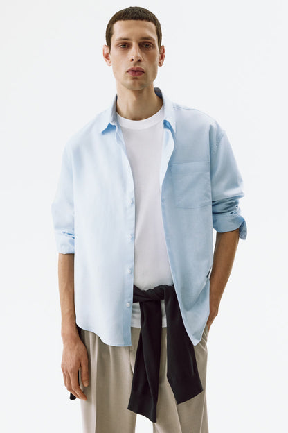 Regular Fit Linen Blend Shirt (Light Blue)