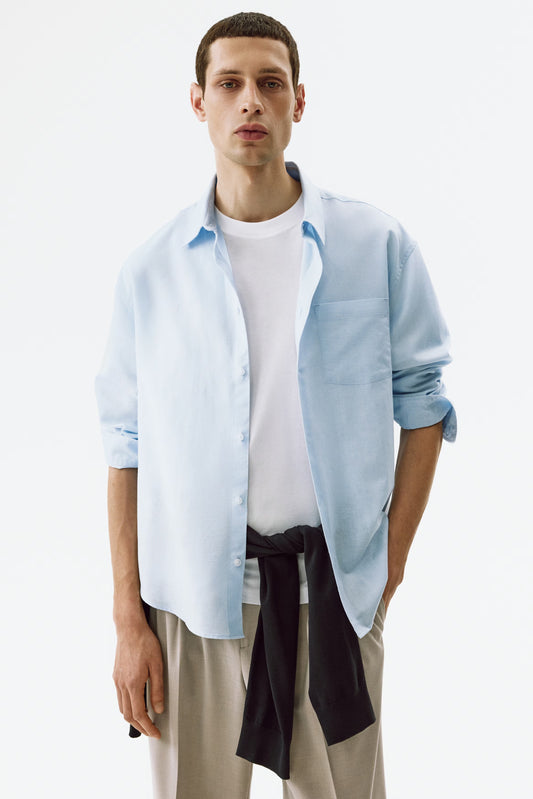 Regular Fit Linen Blend Shirt (Light Blue)