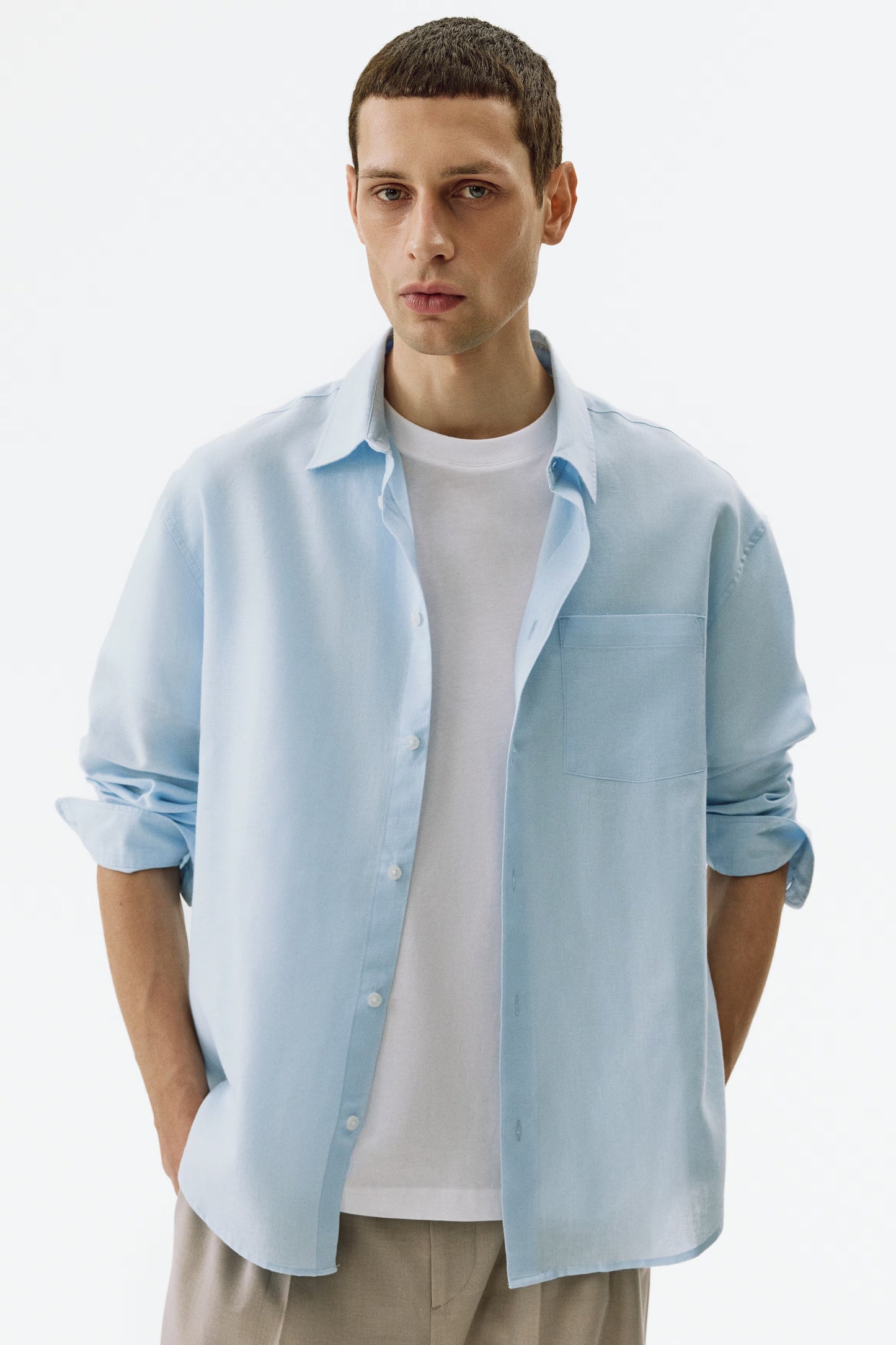 Regular Fit Linen Blend Shirt (Light Blue)