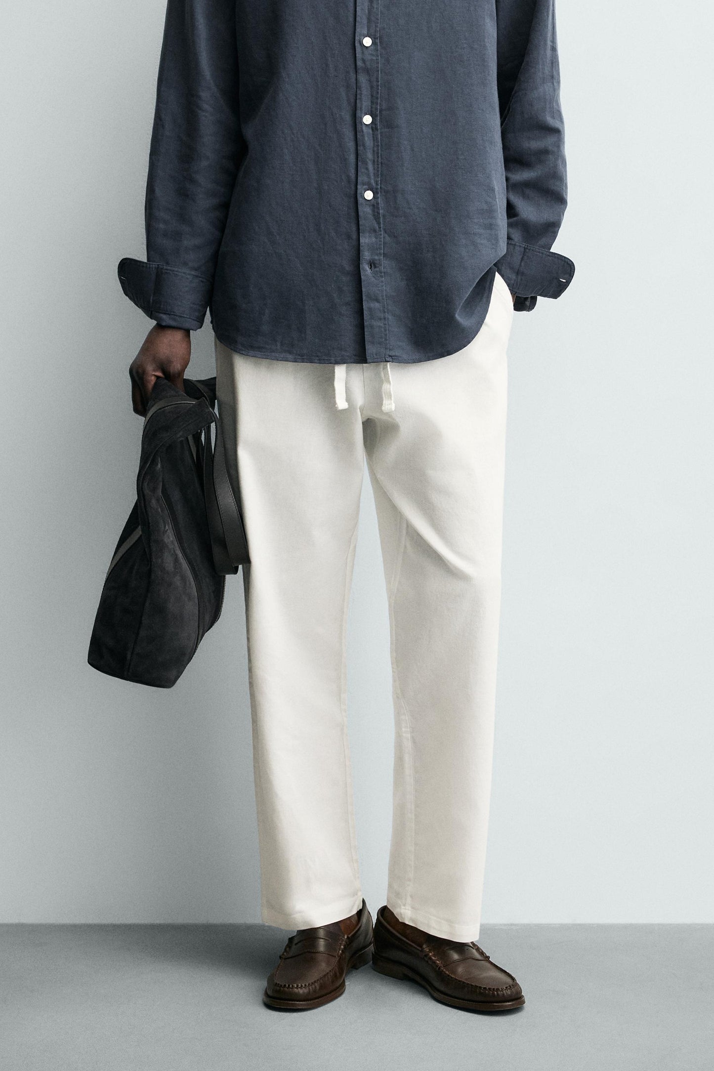 Relaxed Fit Cotton Linen Trousers (Off-White)