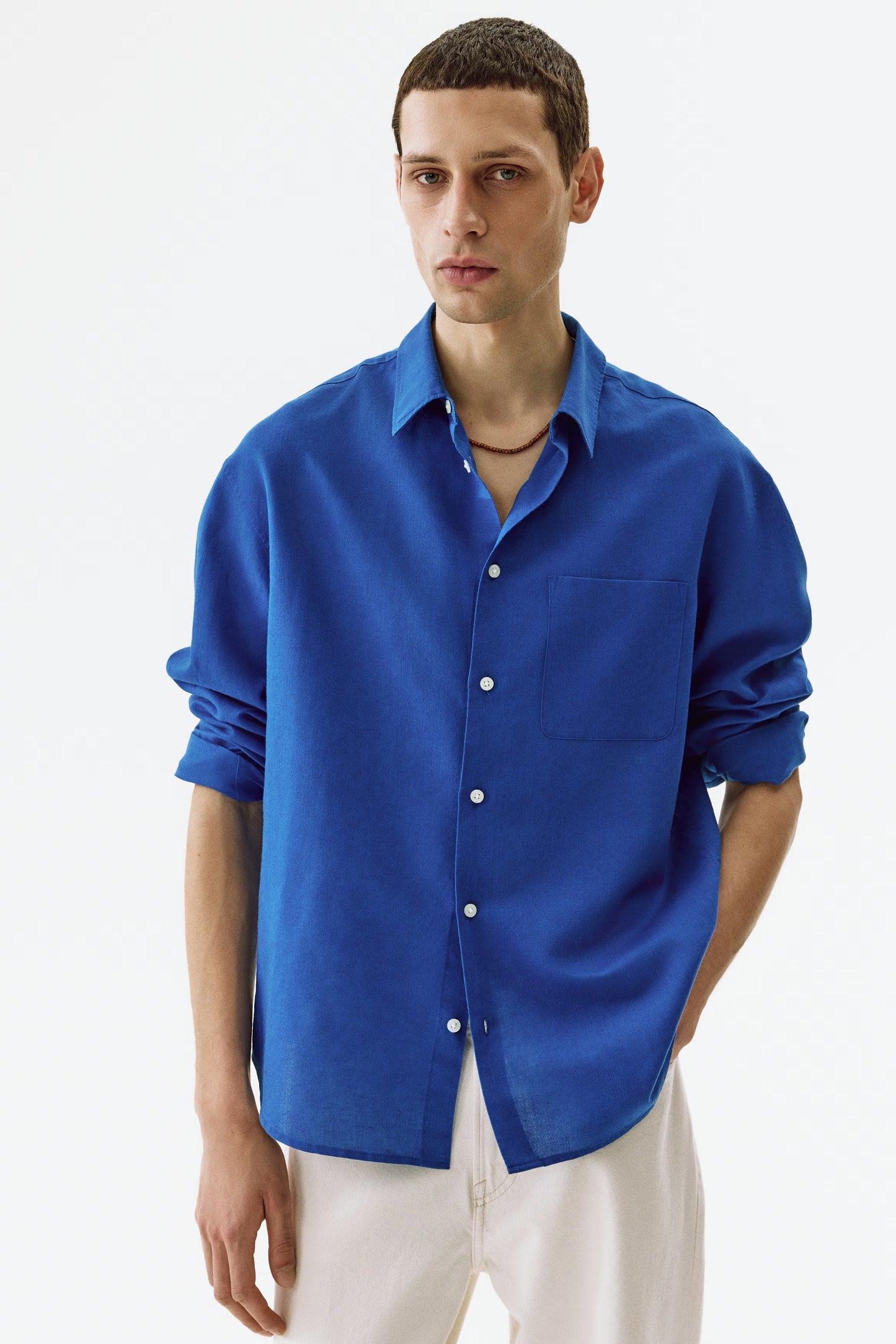 Regular Fit Linen Blend Shirt (Royal Blue)