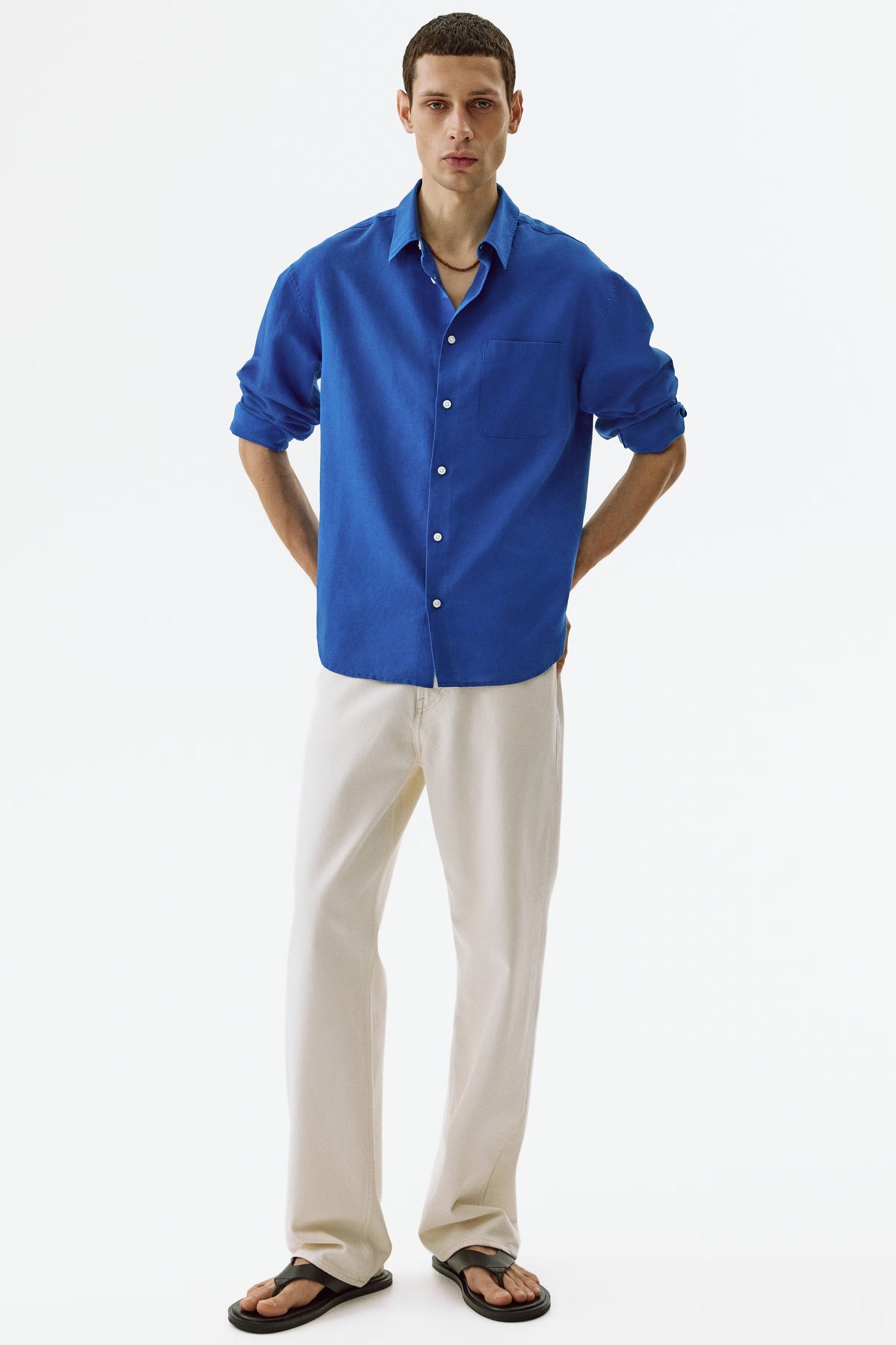 Regular Fit Linen Blend Shirt (Royal Blue)