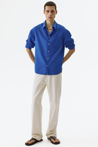 Regular Fit Linen Blend Shirt (Royal Blue)