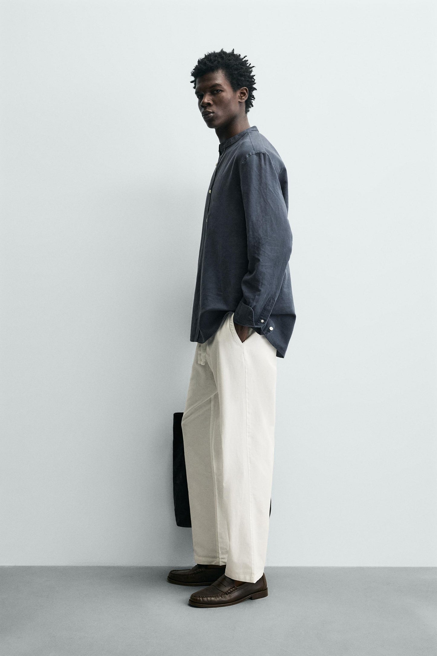 Relaxed Fit Cotton Linen Trousers (Off-White)