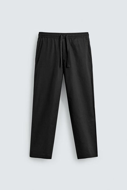 Relaxed Fit Cotton Linen Trousers (Black)