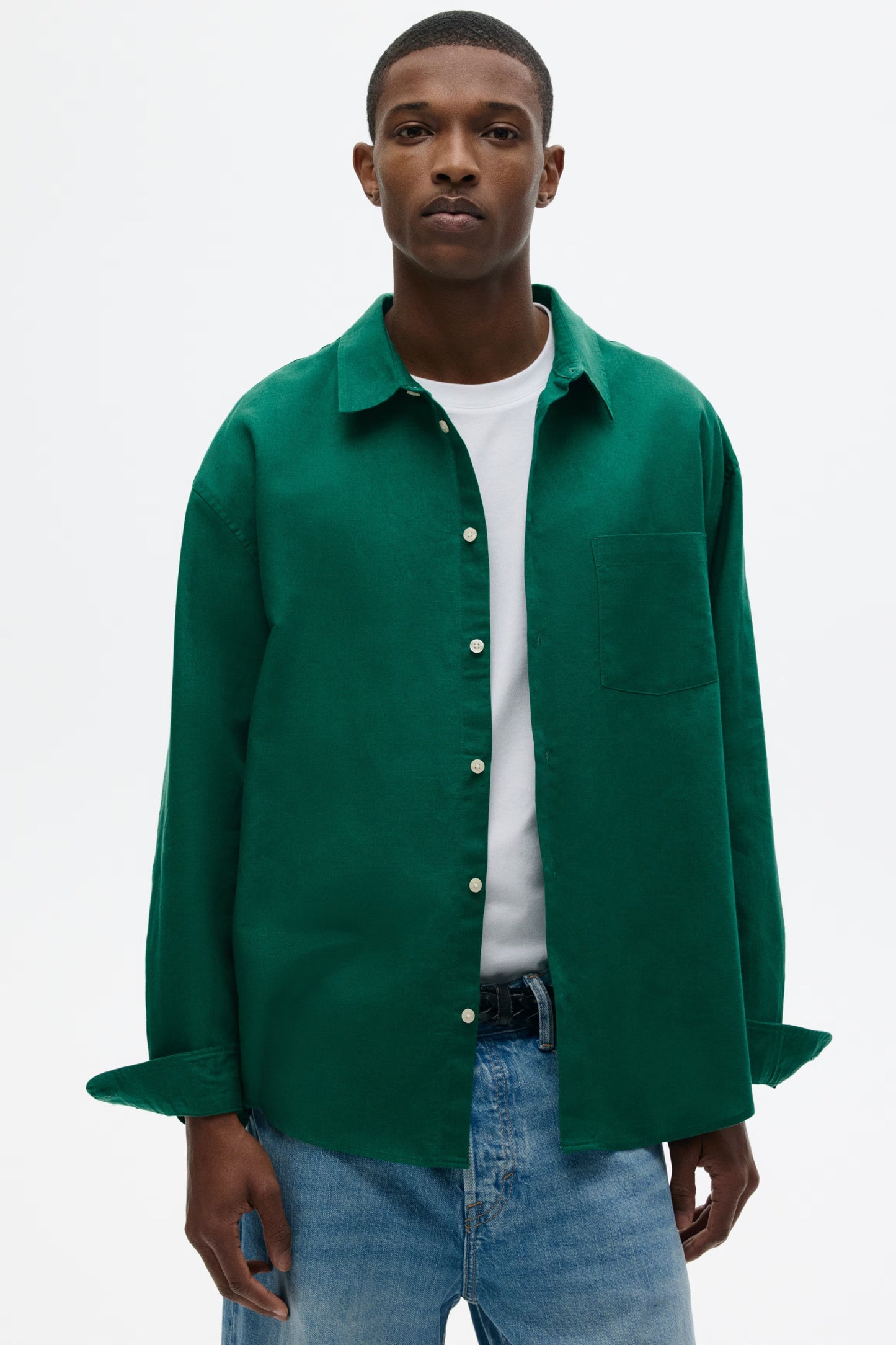 Regular Fit Linen Blend Shirt (Green)