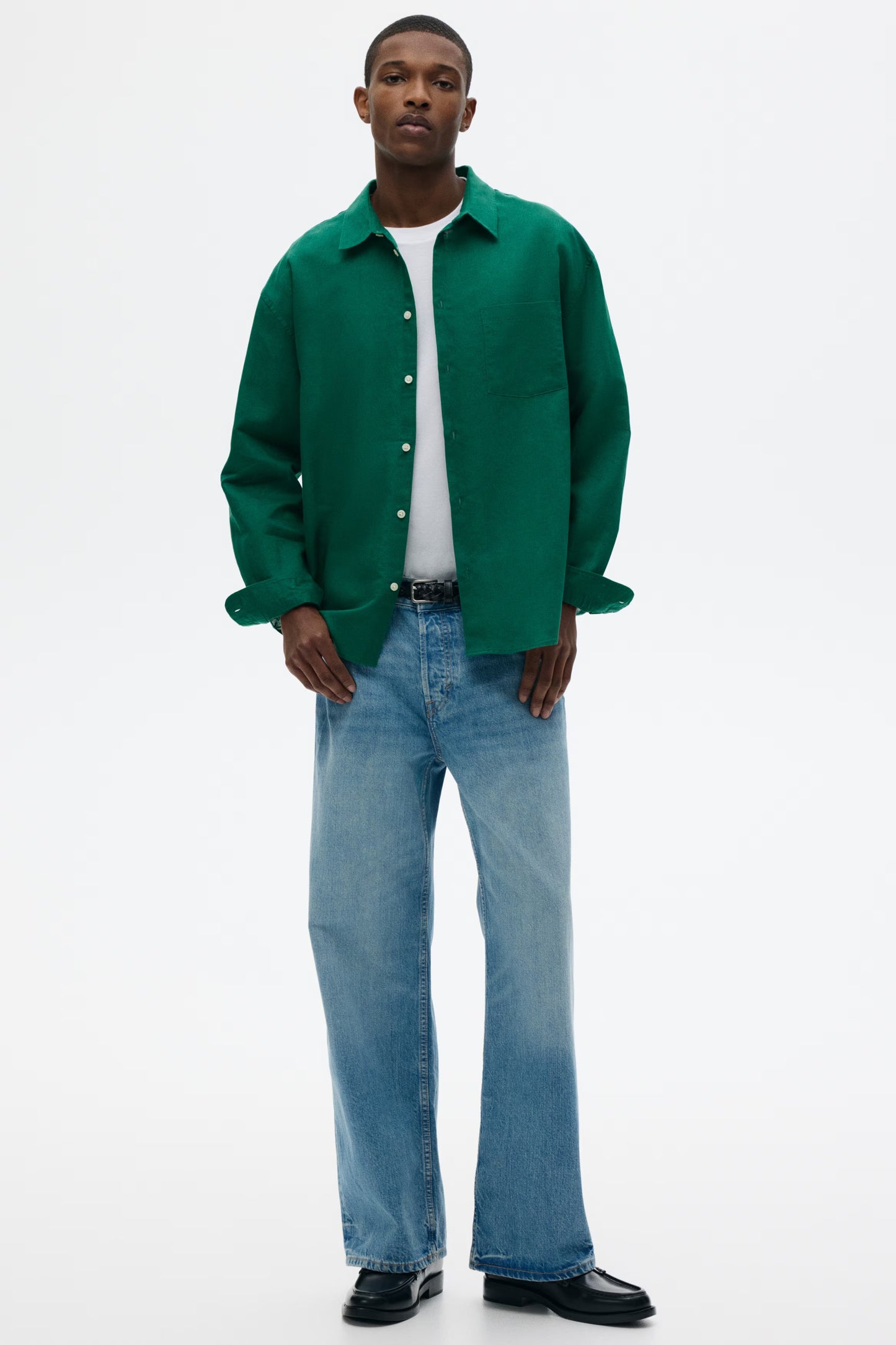 Regular Fit Linen Blend Shirt (Green)