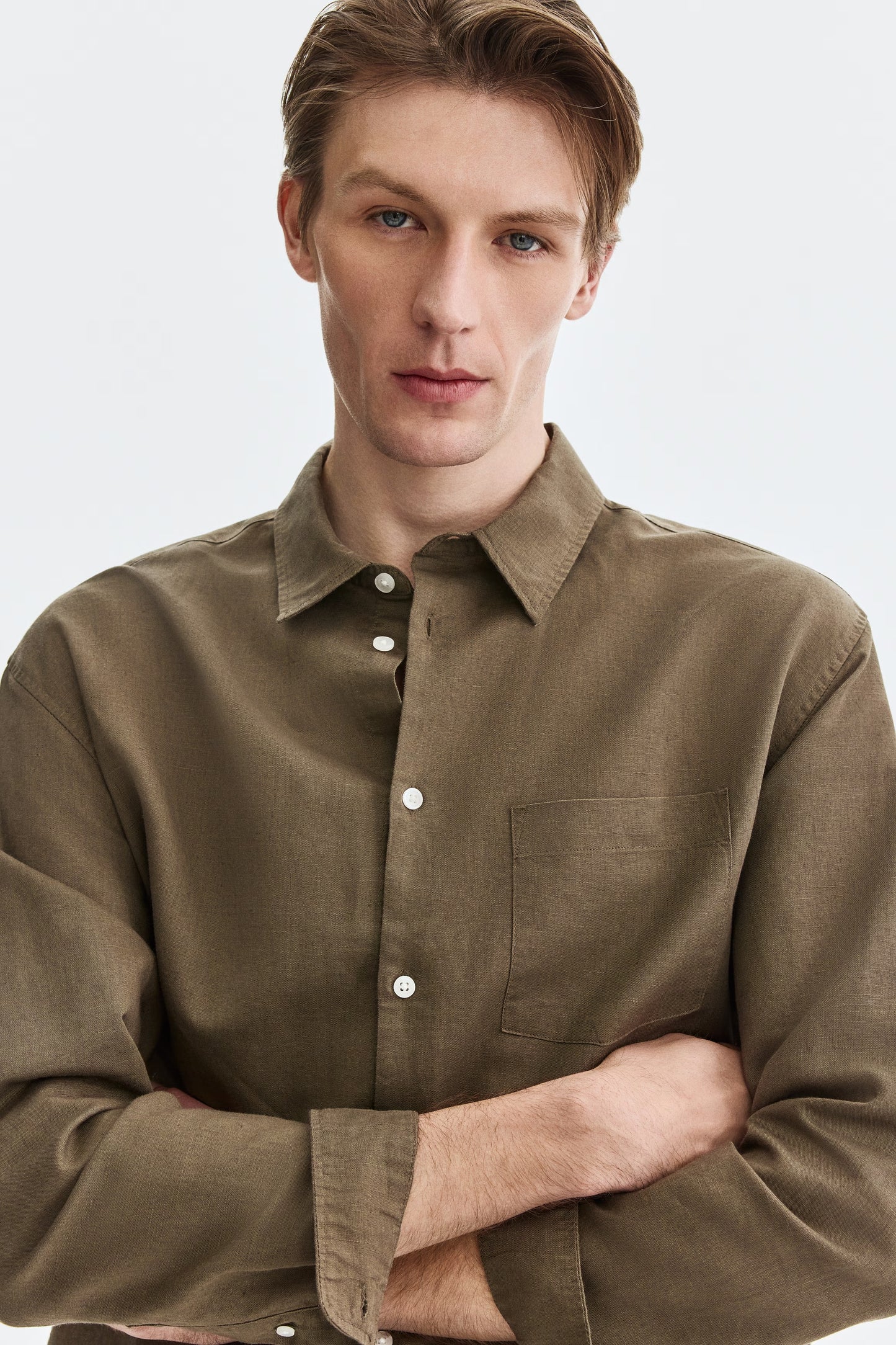 Regular Fit Linen Blend Shirt (Olive)