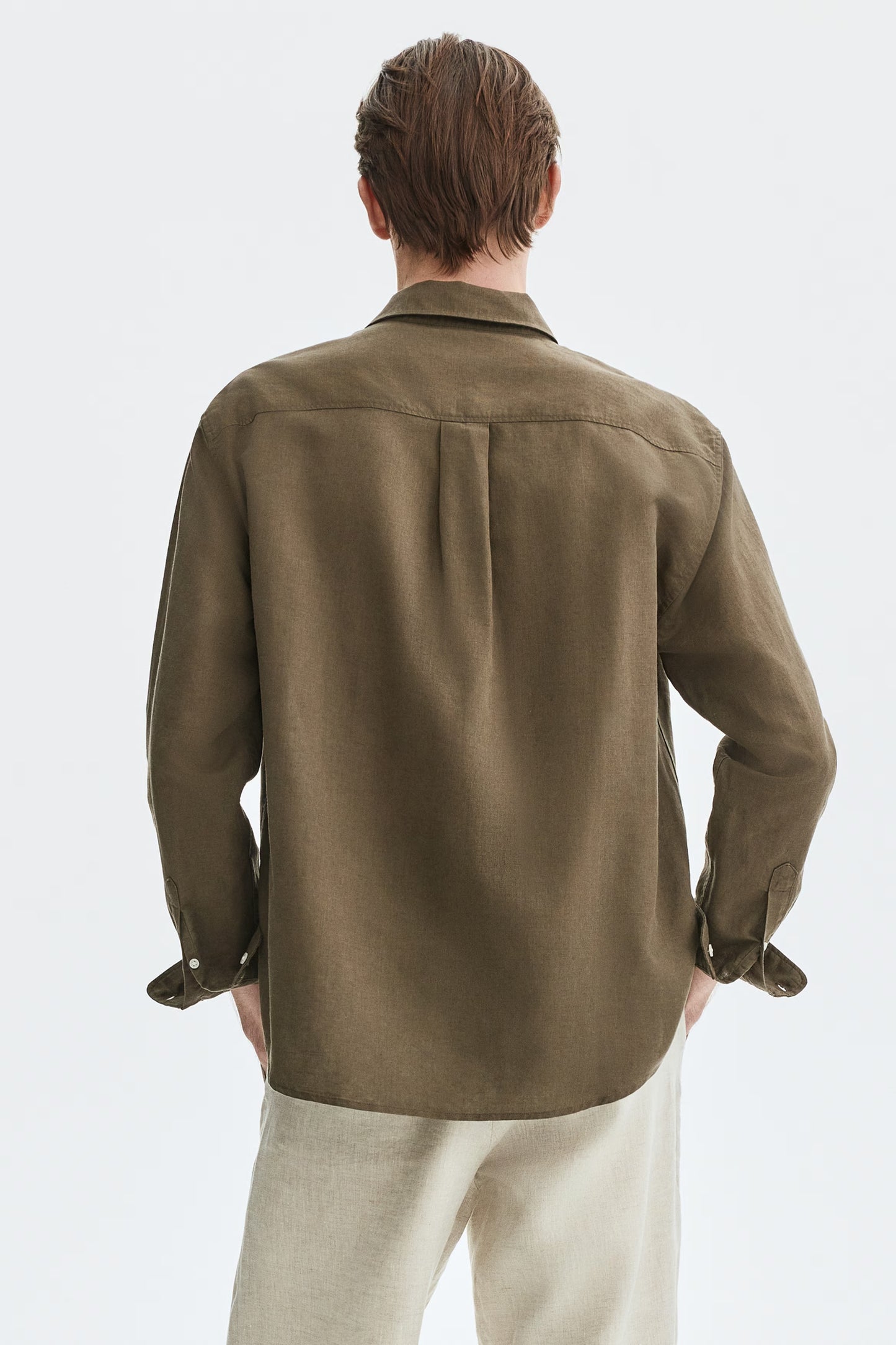Regular Fit Linen Blend Shirt (Olive)