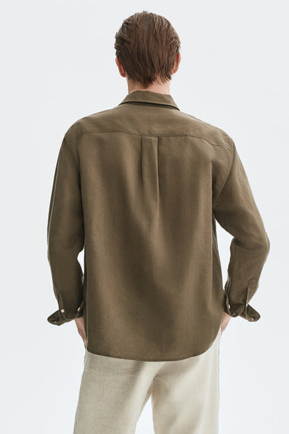 Regular Fit Linen Blend Shirt (Olive)