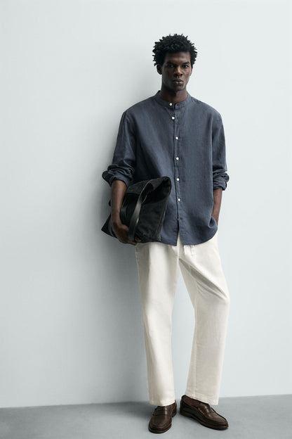 Relaxed Fit Cotton Linen Trousers (Off-White)