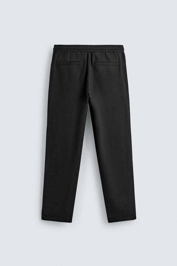 Relaxed Fit Cotton Linen Trousers (Black)