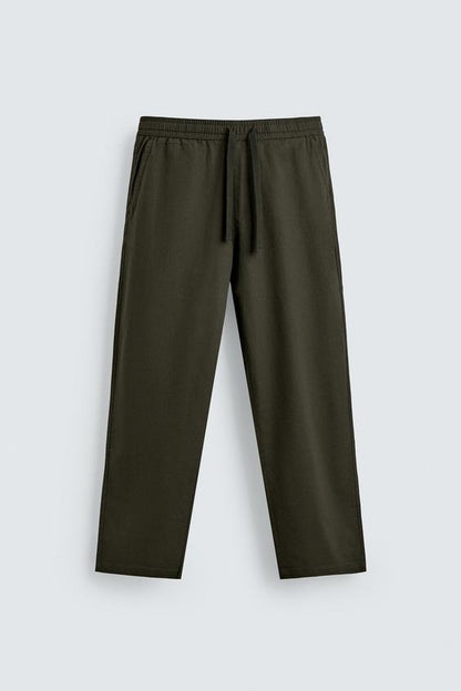Relaxed Fit Cotton Linen Trousers (Olive)