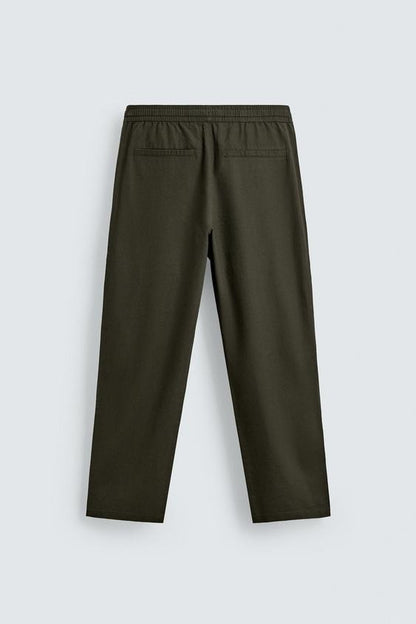 Relaxed Fit Cotton Linen Trousers (Olive)