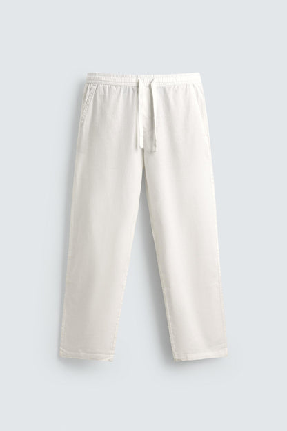 Relaxed Fit Cotton Linen Trousers (Off-White)