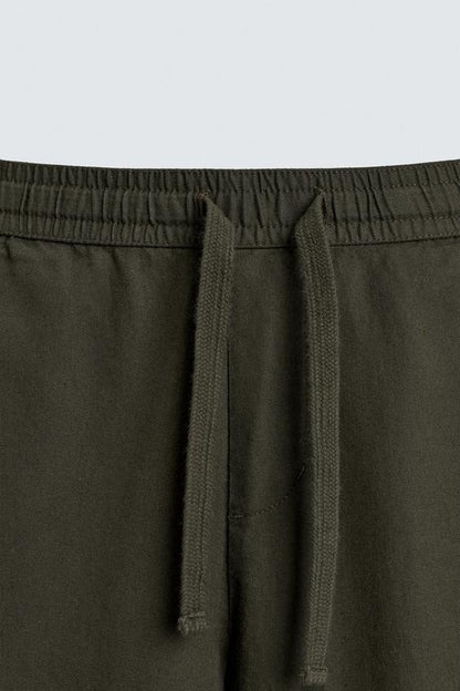 Relaxed Fit Cotton Linen Trousers (Olive)