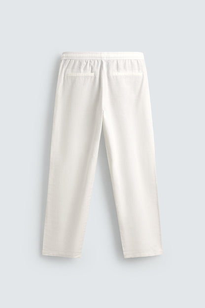 Relaxed Fit Cotton Linen Trousers (Off-White)