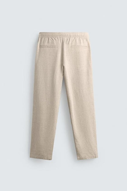 Relaxed Fit Cotton Linen Trousers (Beige)