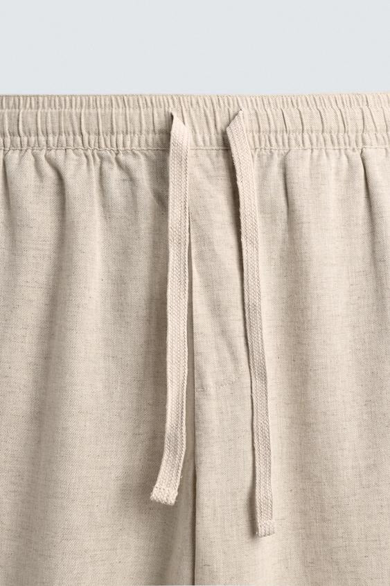 Relaxed Fit Cotton Linen Trousers (Beige)