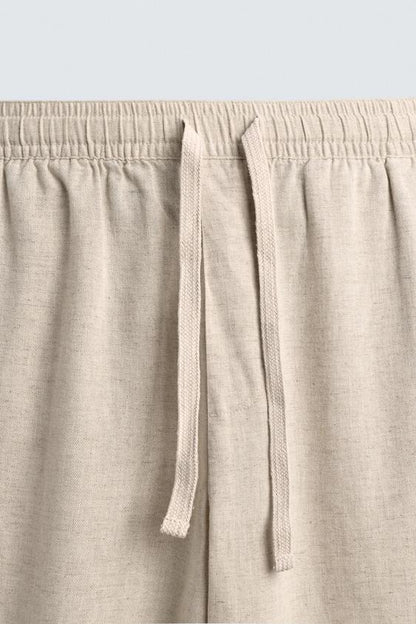 Relaxed Fit Cotton Linen Trousers (Beige)