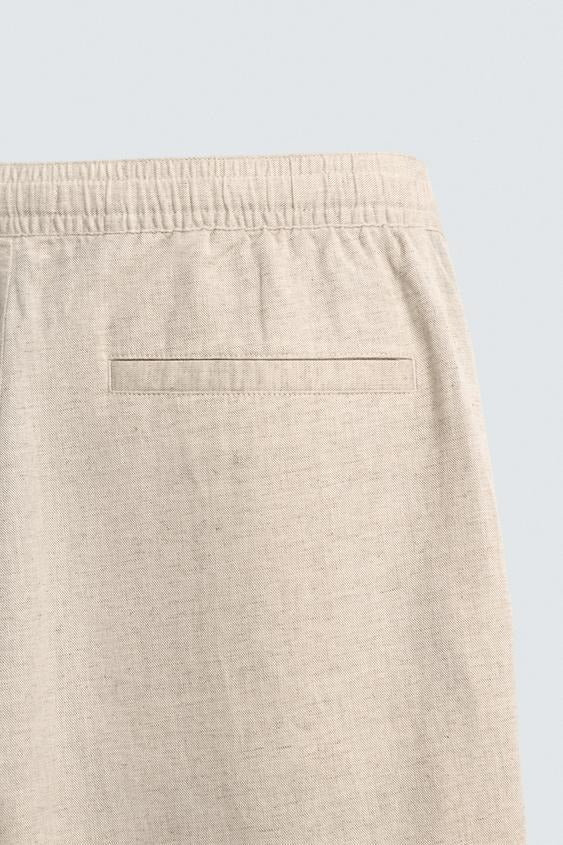 Relaxed Fit Cotton Linen Trousers (Beige)