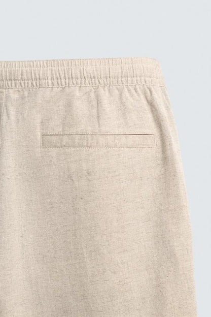 Relaxed Fit Cotton Linen Trousers (Beige)