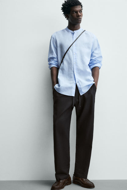 Relaxed Fit Cotton Linen Trousers (Black)