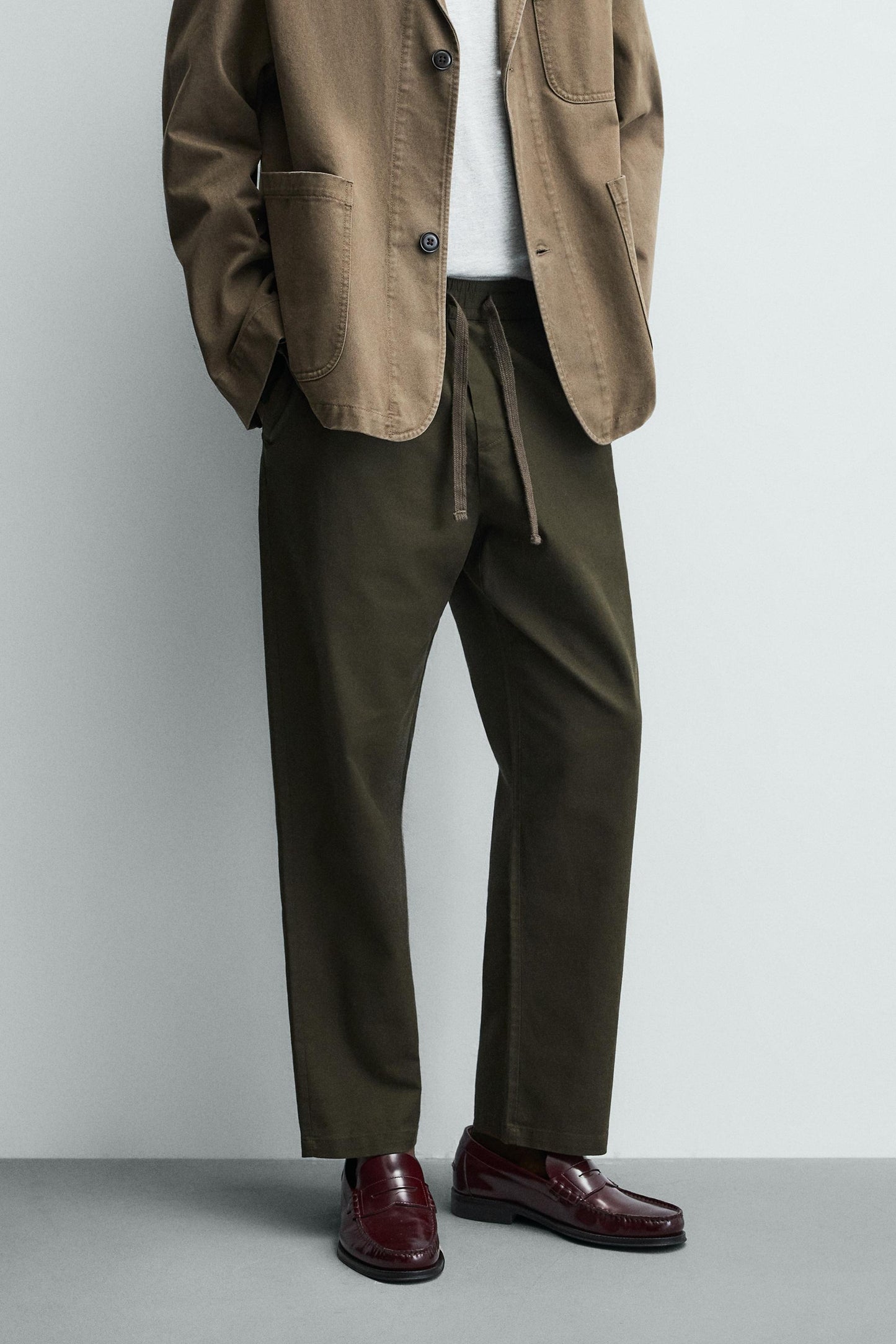 Relaxed Fit Cotton Linen Trousers (Olive)