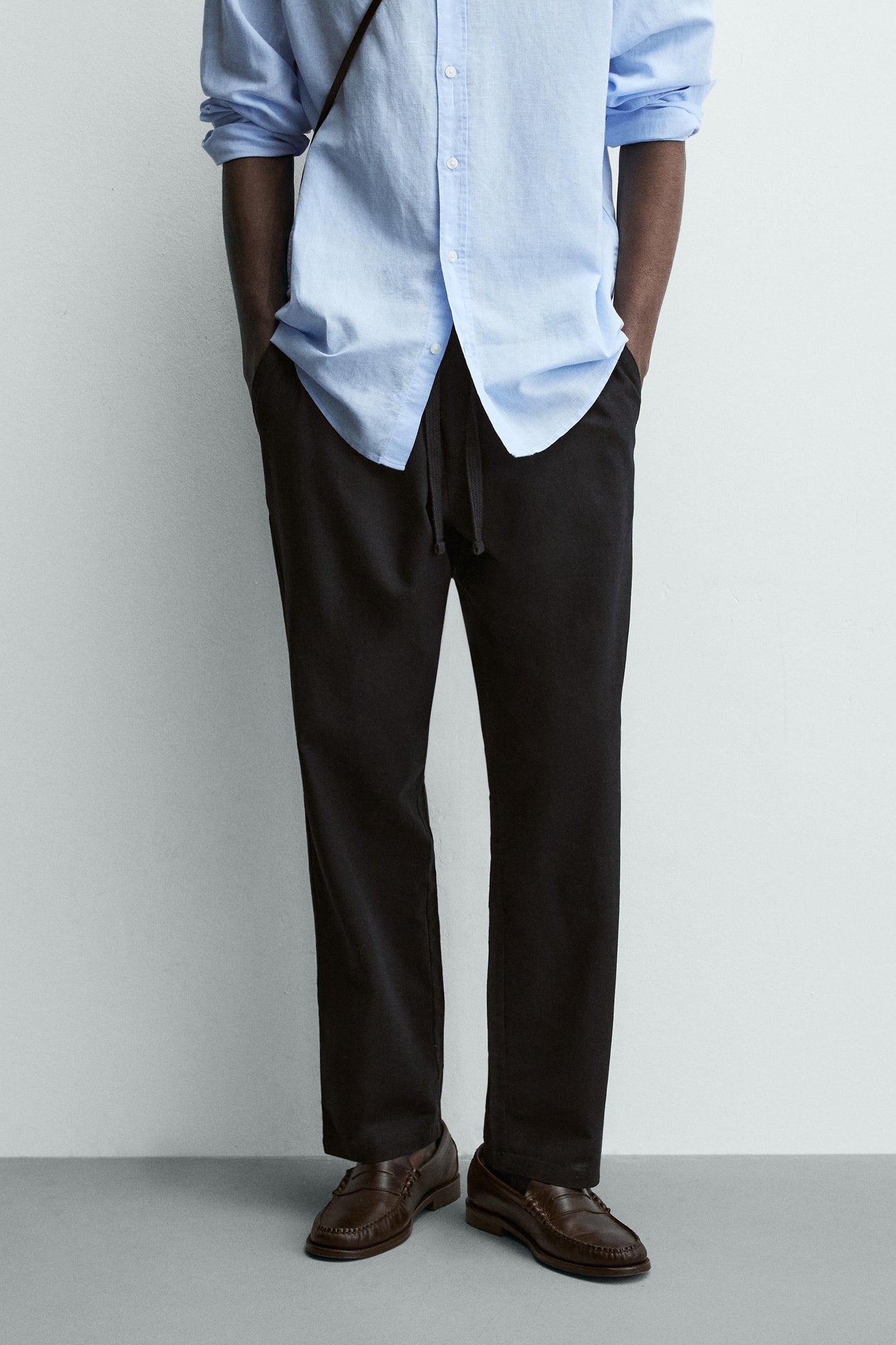 Relaxed Fit Cotton Linen Trousers (Black)