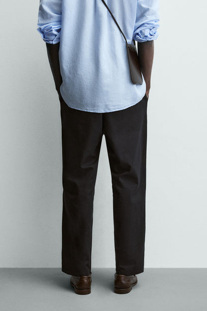 Relaxed Fit Cotton Linen Trousers (Black)