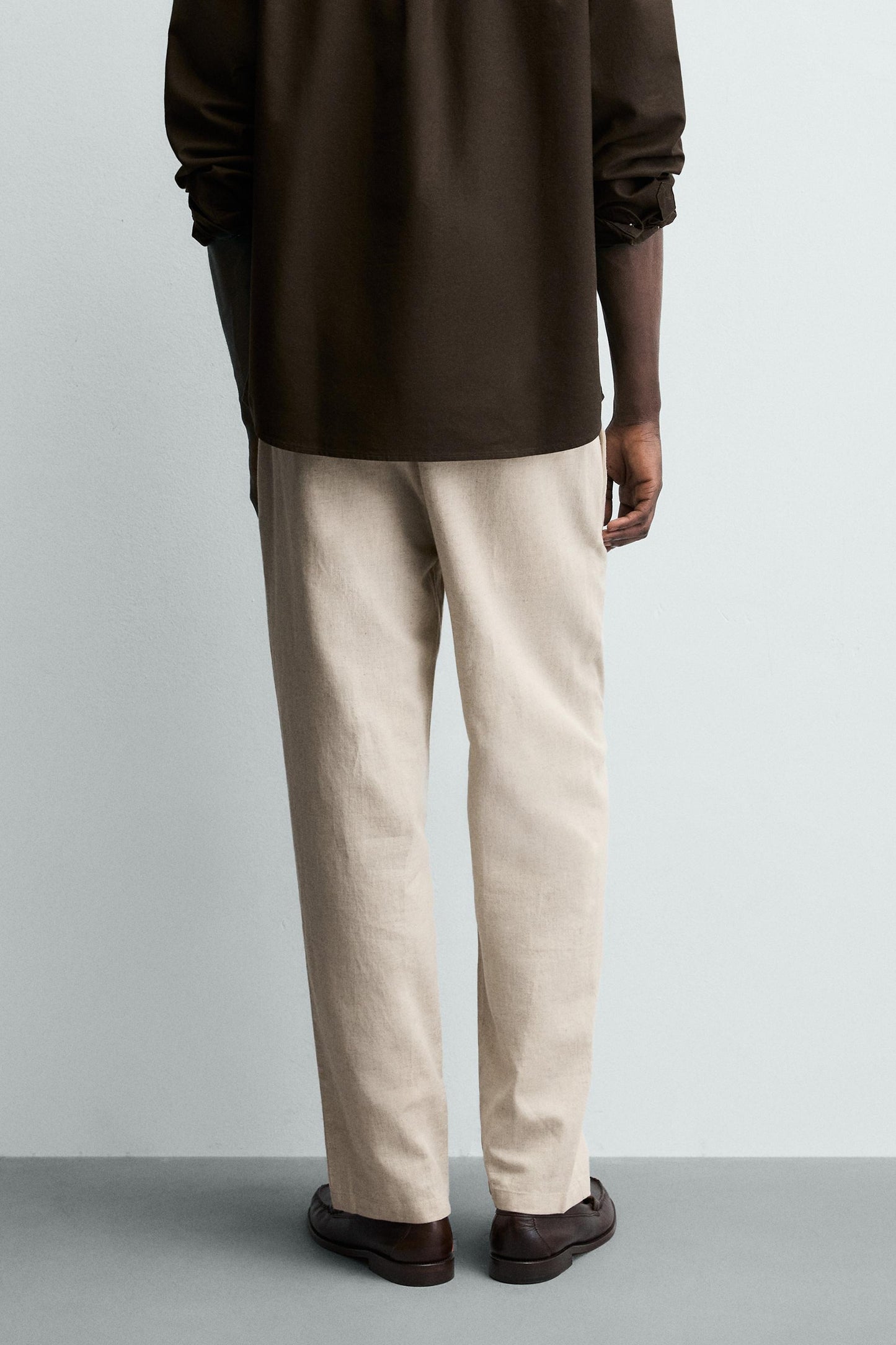 Relaxed Fit Cotton Linen Trousers (Beige)