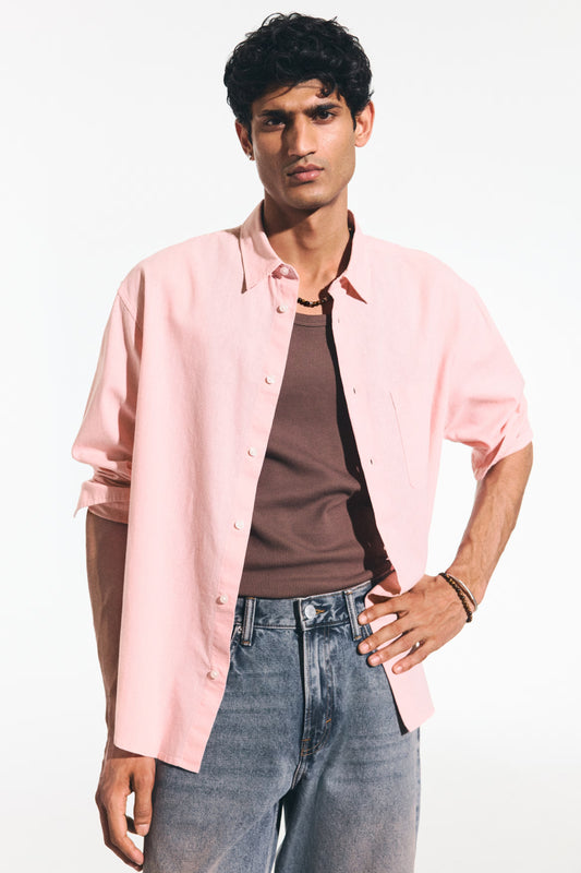 Regular Fit Linen Blend Shirt (Pink)