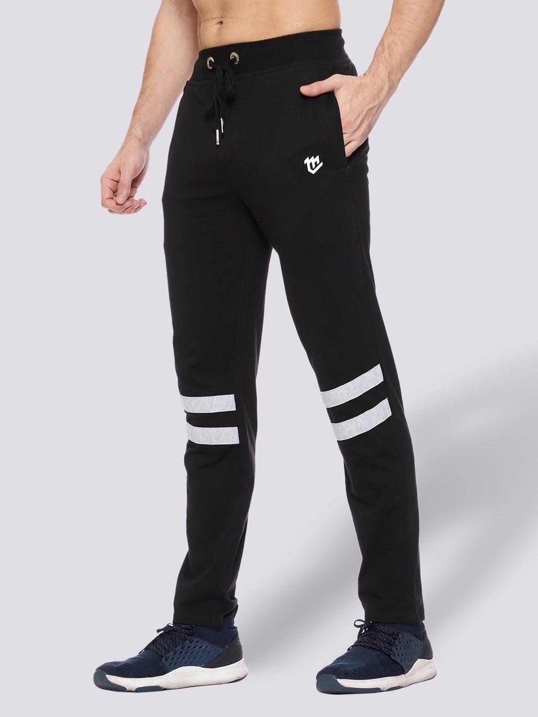 Striped Cotton Black Track Pant for Men.