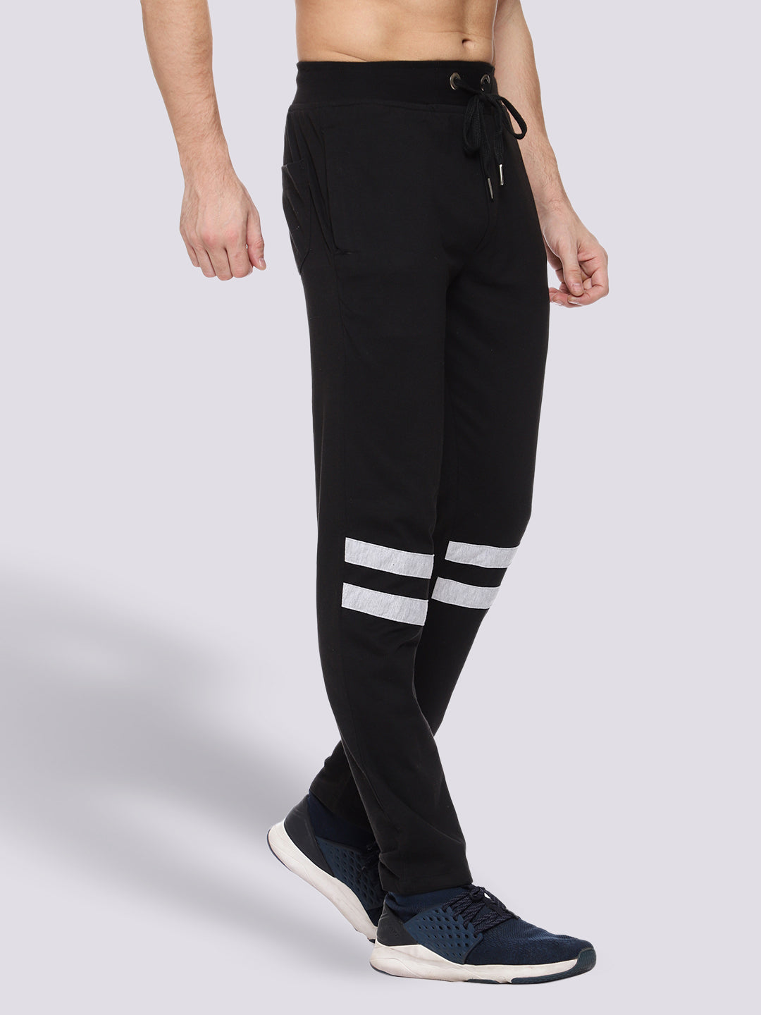 Striped Cotton Black Track Pant for Men.