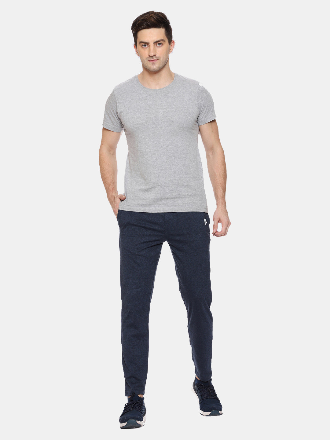 Melange Blue Side Stripe Cotton Track Pant for Men