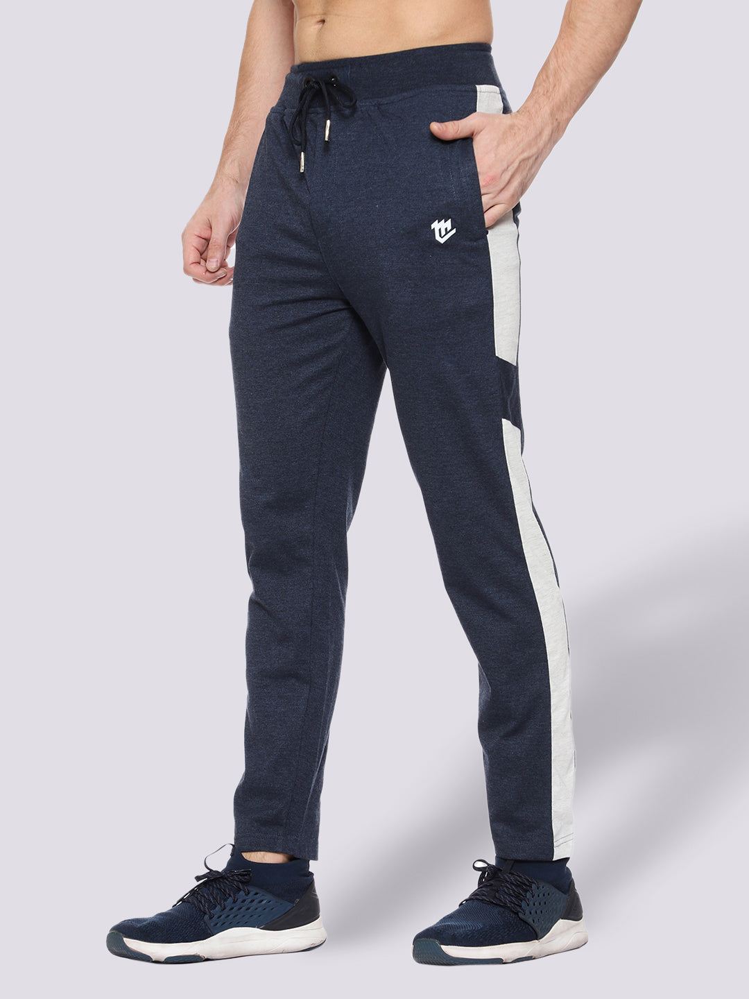 Melange Blue Side Stripe Cotton Track Pant for Men