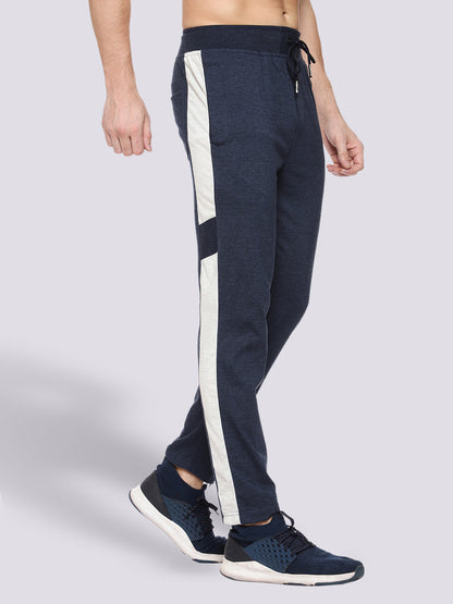 Melange Blue Side Stripe Cotton Track Pant for Men