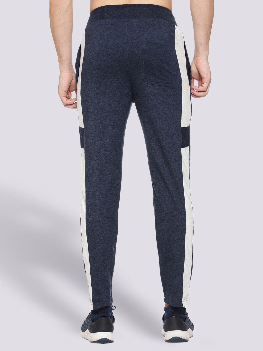 Melange Blue Side Stripe Cotton Track Pant for Men