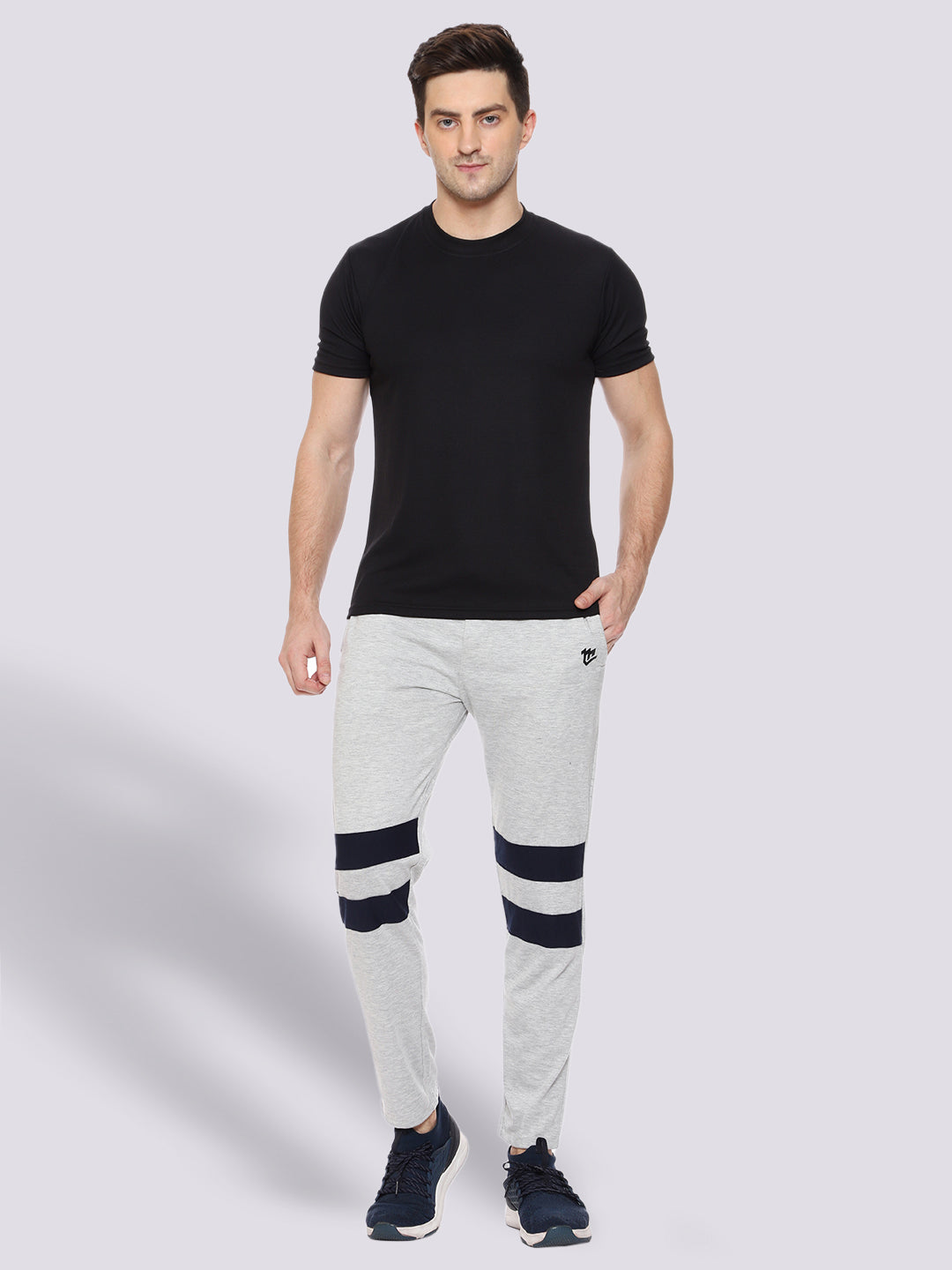 Grey Front Stripe Cotton Track Pant for Men