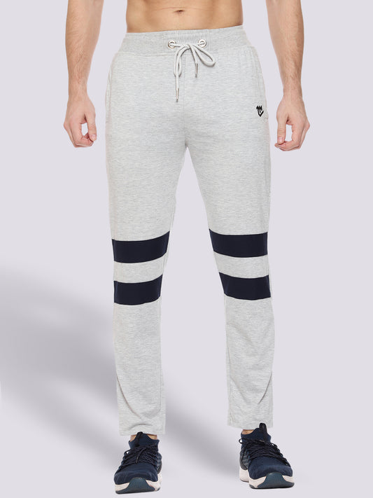 Grey Front Stripe Cotton Track Pant for Men