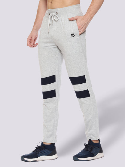 Grey Front Stripe Cotton Track Pant for Men