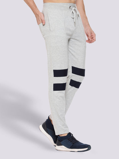 Grey Front Stripe Cotton Track Pant for Men